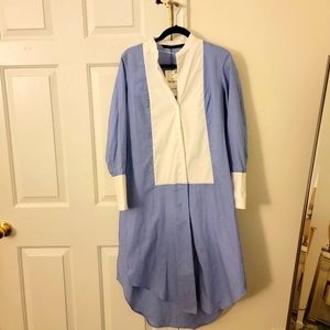 Zara bib front cotton split side button down dress shirt. (Whire belt missing)